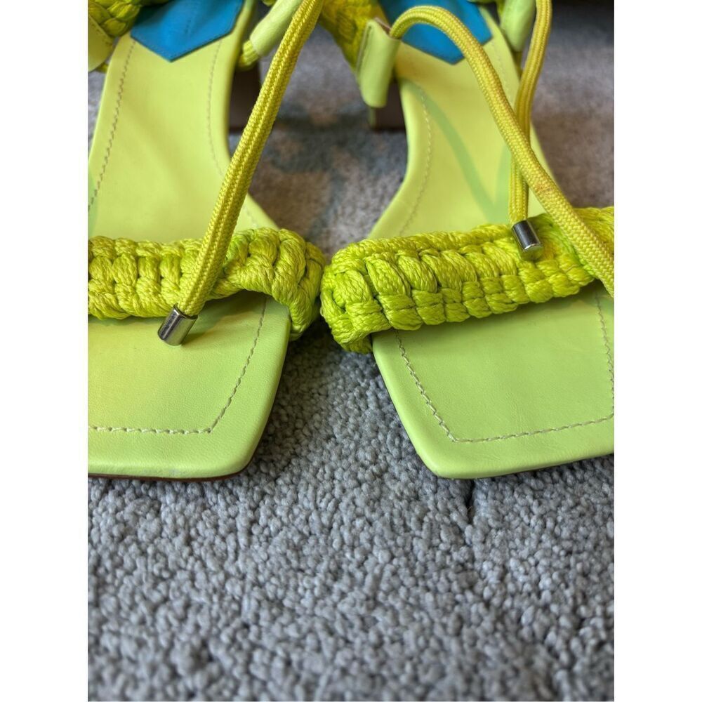 Schutz Leather Braided Mid-Heel Sandals - Blair green, $165 Sz 8.5 - Picture 5 of 8